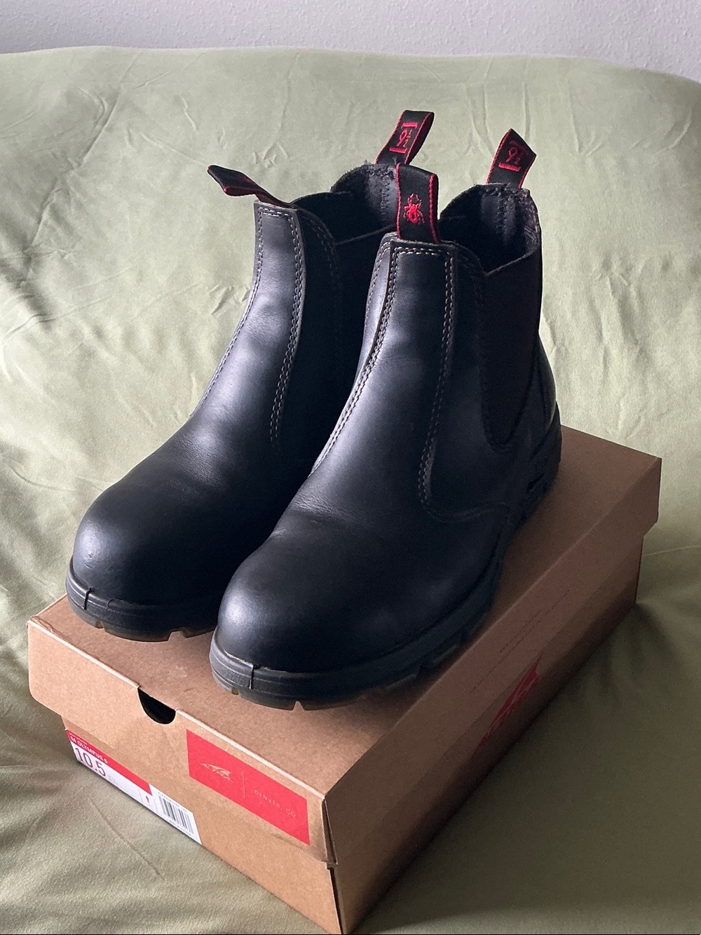 Dark Brown Chelsea style slip-on work boots by REDBACK (steel toe)